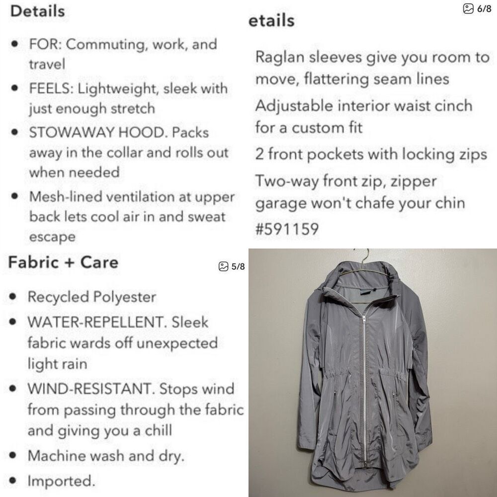 Athleta gray silver dippity anorak jacket size small - Picture 9 of 9